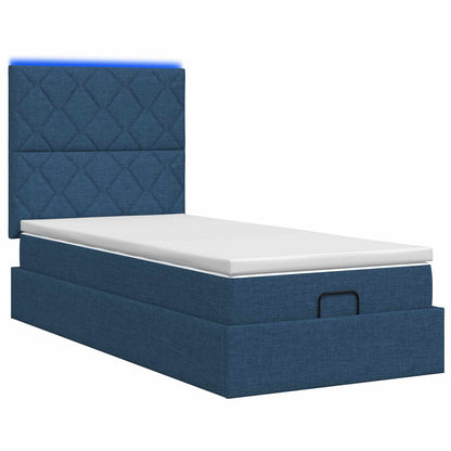 Letto Ottomano con Materasso e LED Blu 100 x 200 cm Tessuto | homemem39