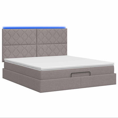 Letto Ottomano con Materasso e LED Tortora 140 x 200 cm Tessuto | homemem39