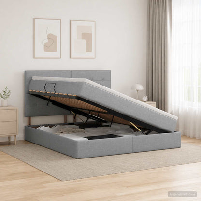 Letto con contenitore e materasso Grigio Chiaro 180 x 200 cm