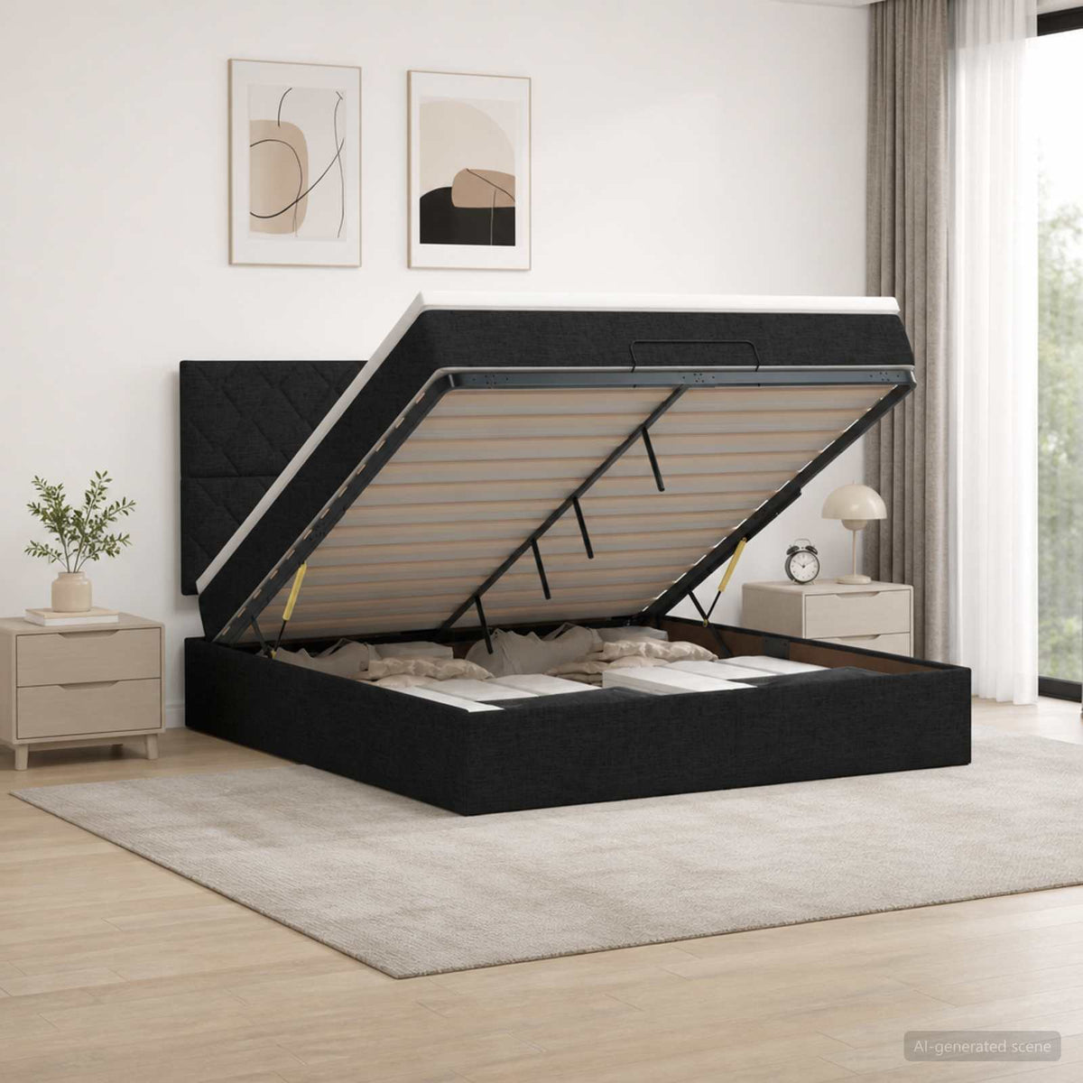 Letto ottomano con materasso Nero 180 x 200 cm Tessuto