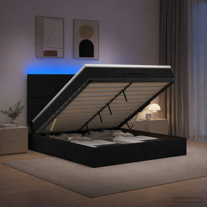 Letto Ottomano con Materasso e LED Nero 180 x 200 cm Tessuto | homemem39