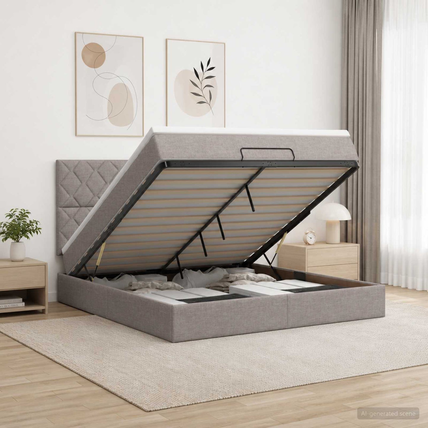 Letto ottomano con materasso Tortora 140 x 190 cm Tessuto | homemem39