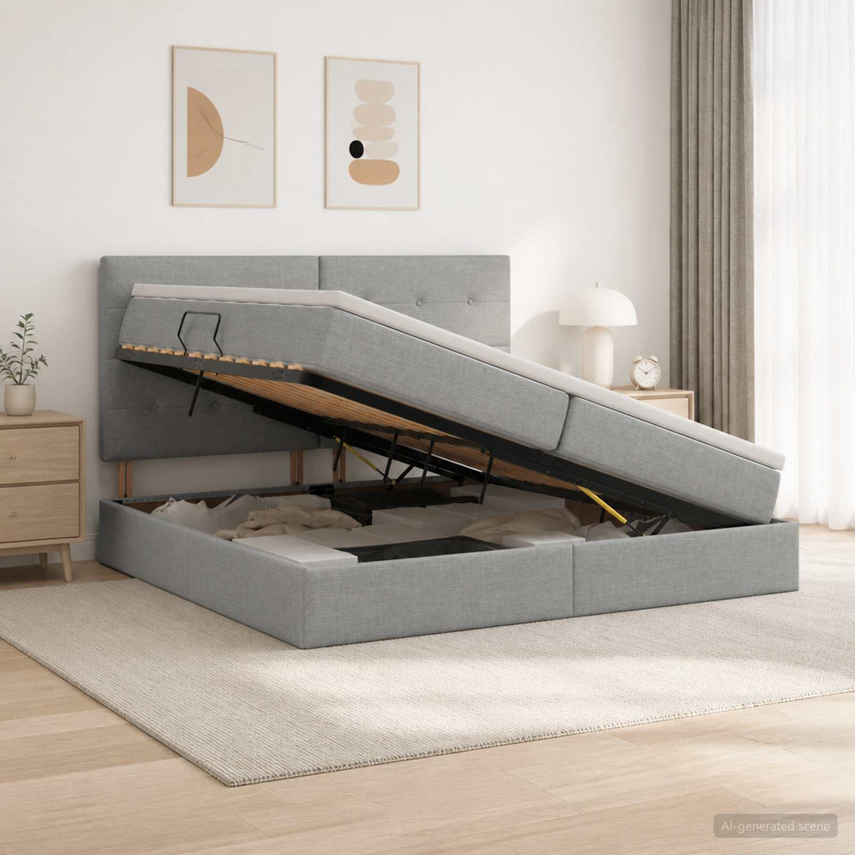 Letto Ottomano con Materasso e LED Grigio Chiaro 200 x 200 cm