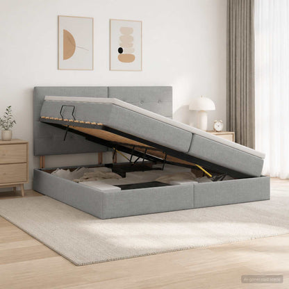 Letto Ottomano con Materasso e LED Grigio Chiaro 200 x 200 cm