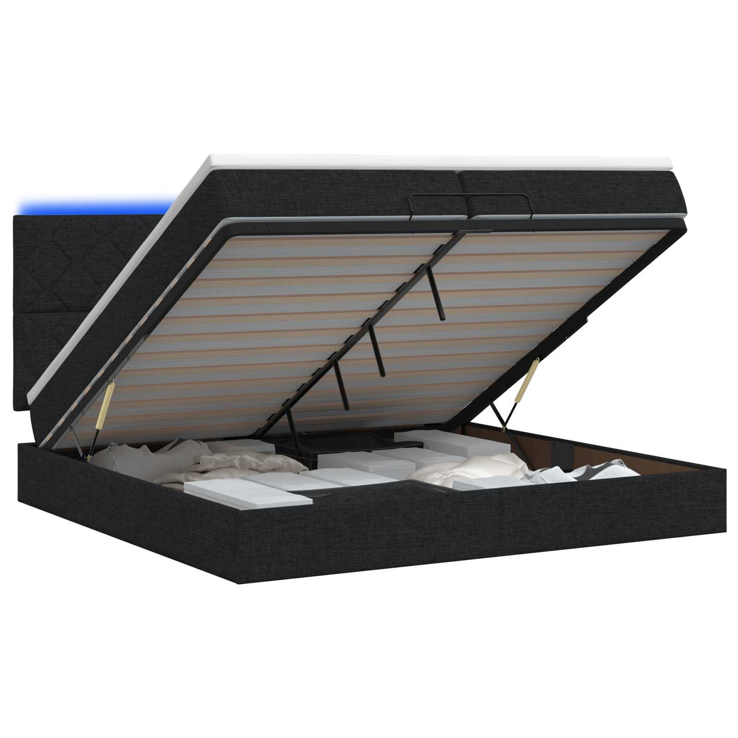 Letto Ottomano con Materasso e LED Nero 200 x 200 cm Tessuto