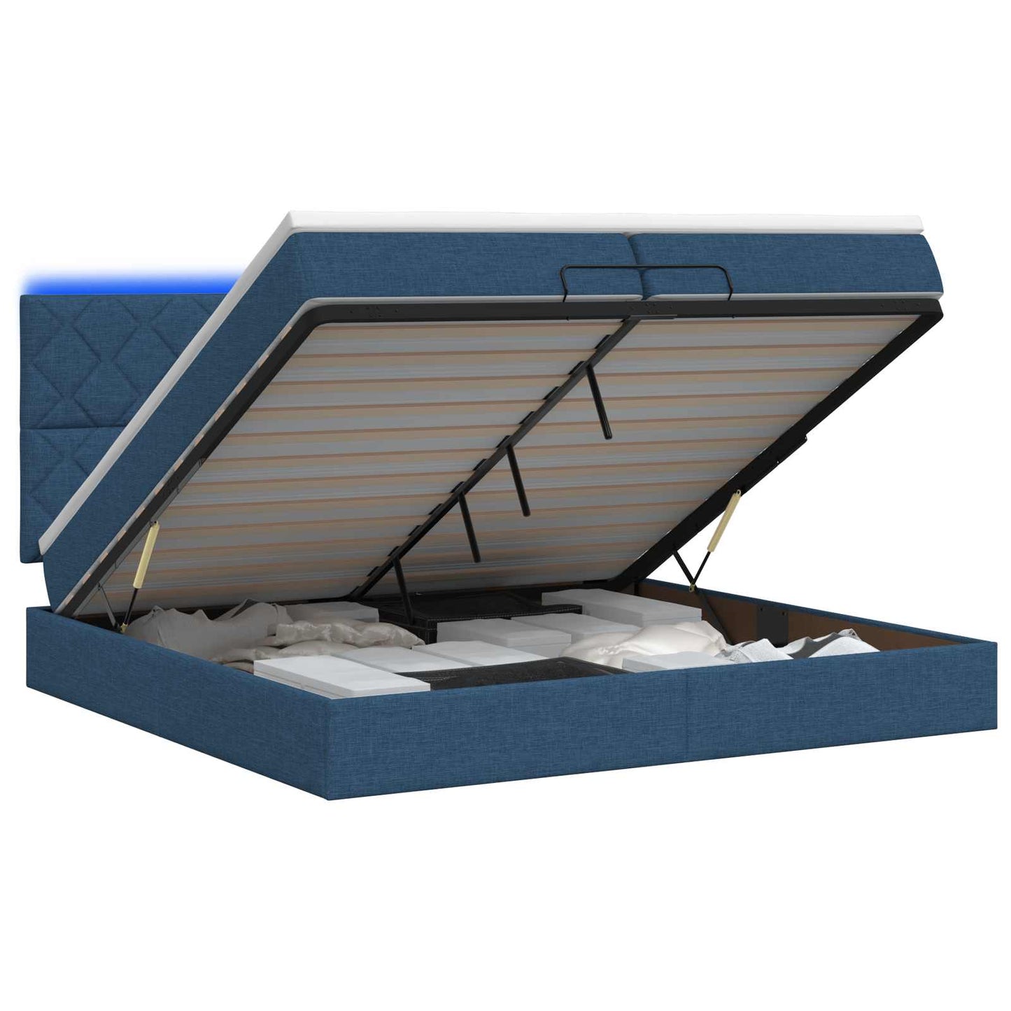 Letto Ottomano con Materasso e LED Blu 200 x 200 cm Tessuto