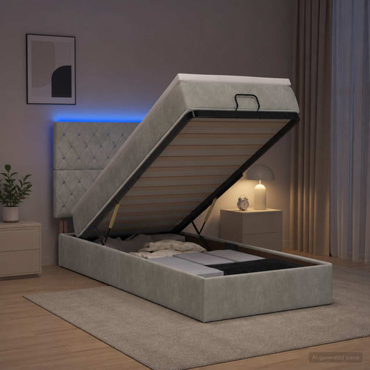 Letto Ottomano con Materasso e LED Grigio Chiaro 100 x 200 cm - homemem39