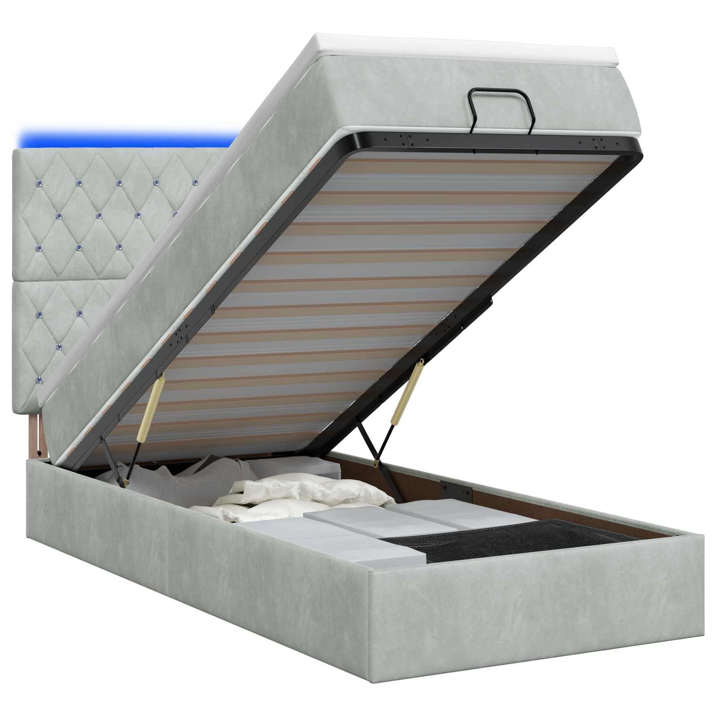 Letto Ottomano con Materasso e LED Grigio Chiaro 80 x 200 cm | homemem39