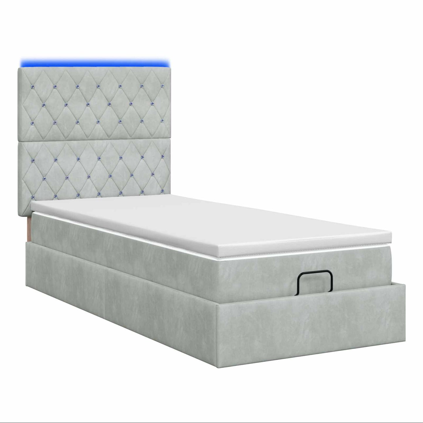 Letto Ottomano con Materasso e LED Grigio Chiaro 100 x 200 cm | homemem39