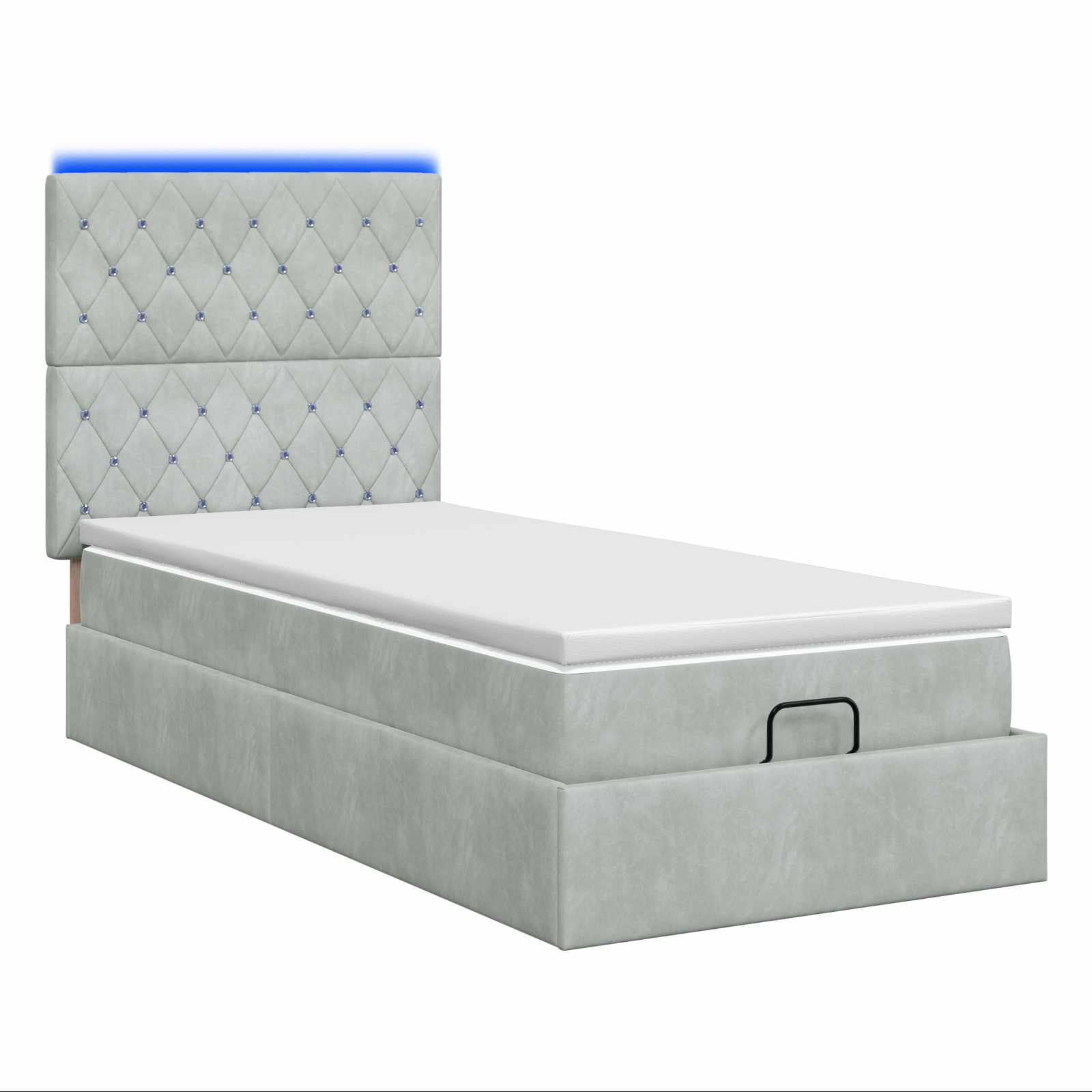 Letto Ottomano con Materasso e LED Grigio Chiaro 100 x 200 cm | homemem39