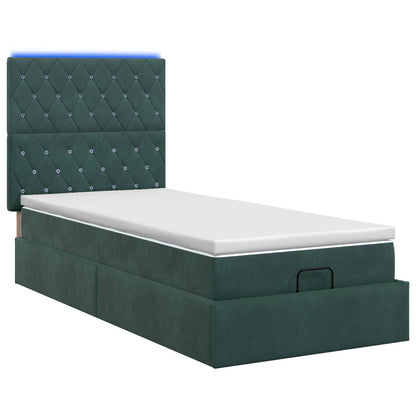 Letto Ottomano con Materasso e LED Verde Scuro 100 x 200 cm | homemem39