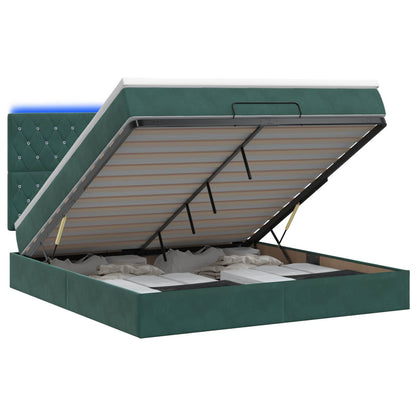 Letto Ottomano con Materasso e LED Verde Scuro 140 x 190 cm