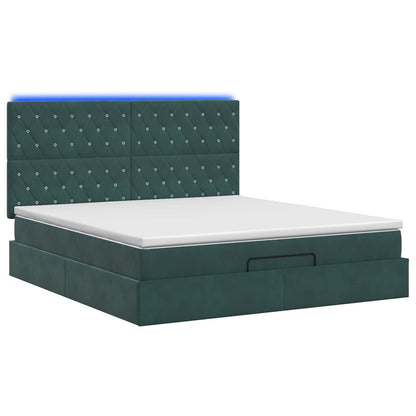 Letto Ottomano con Materasso e LED Verde Scuro 140 x 190 cm