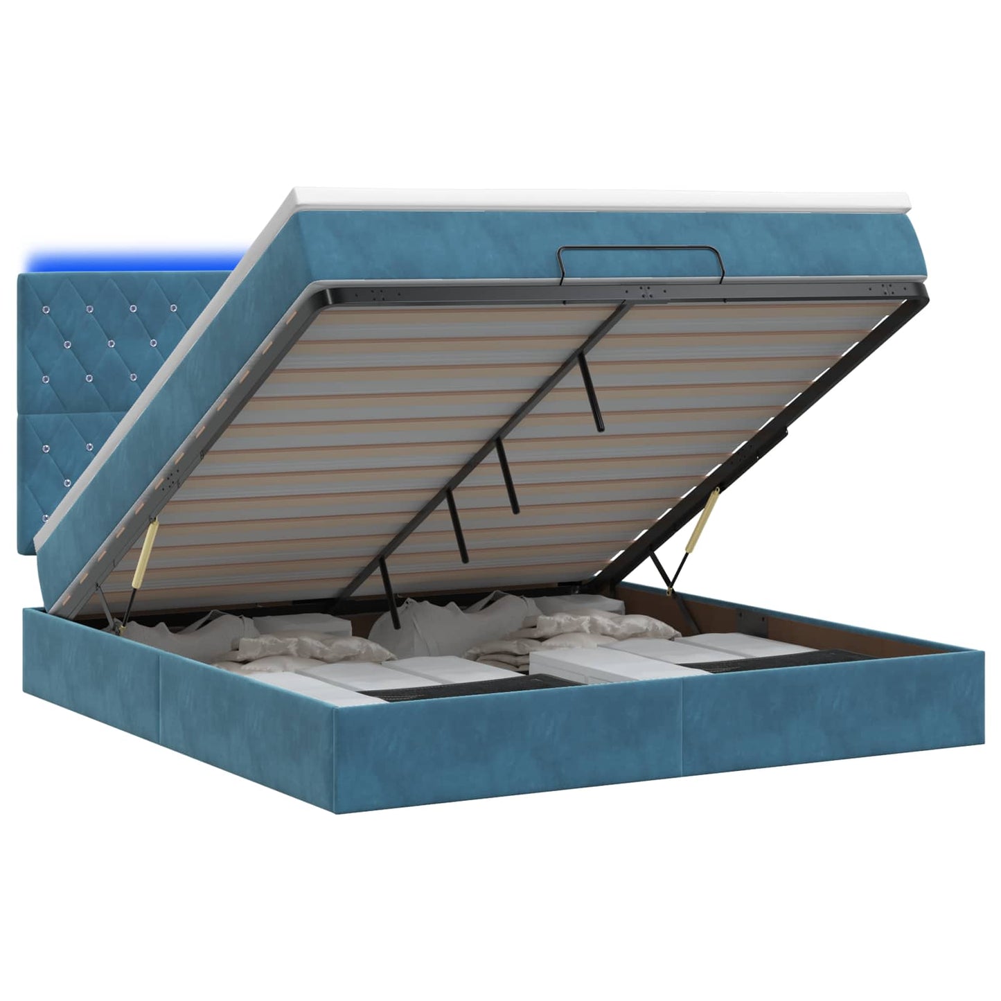 Letto Ottomano con Materasso e LED Blu scuro 140 x 190 cm | homemem39