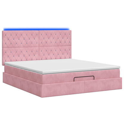 Letto Ottomano con Materasso e LED Rosa 140 x 190 cm Velluto | homemem39