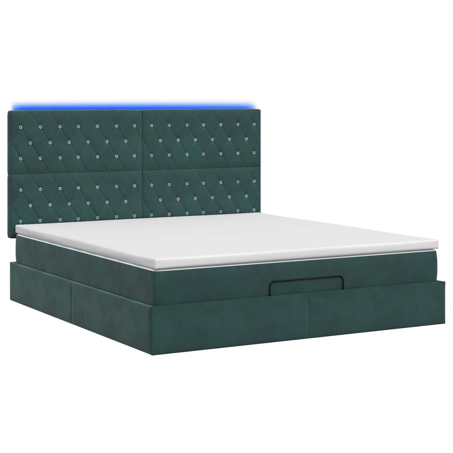 Letto Ottomano con Materasso e LED Verde Scuro 140 x 200 cm