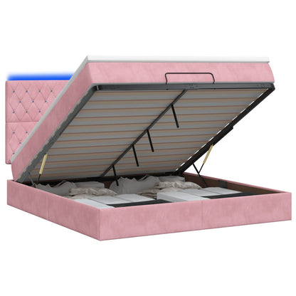 Letto Ottomano con Materasso e LED Rosa 140 x 200 cm Velluto | homemem39