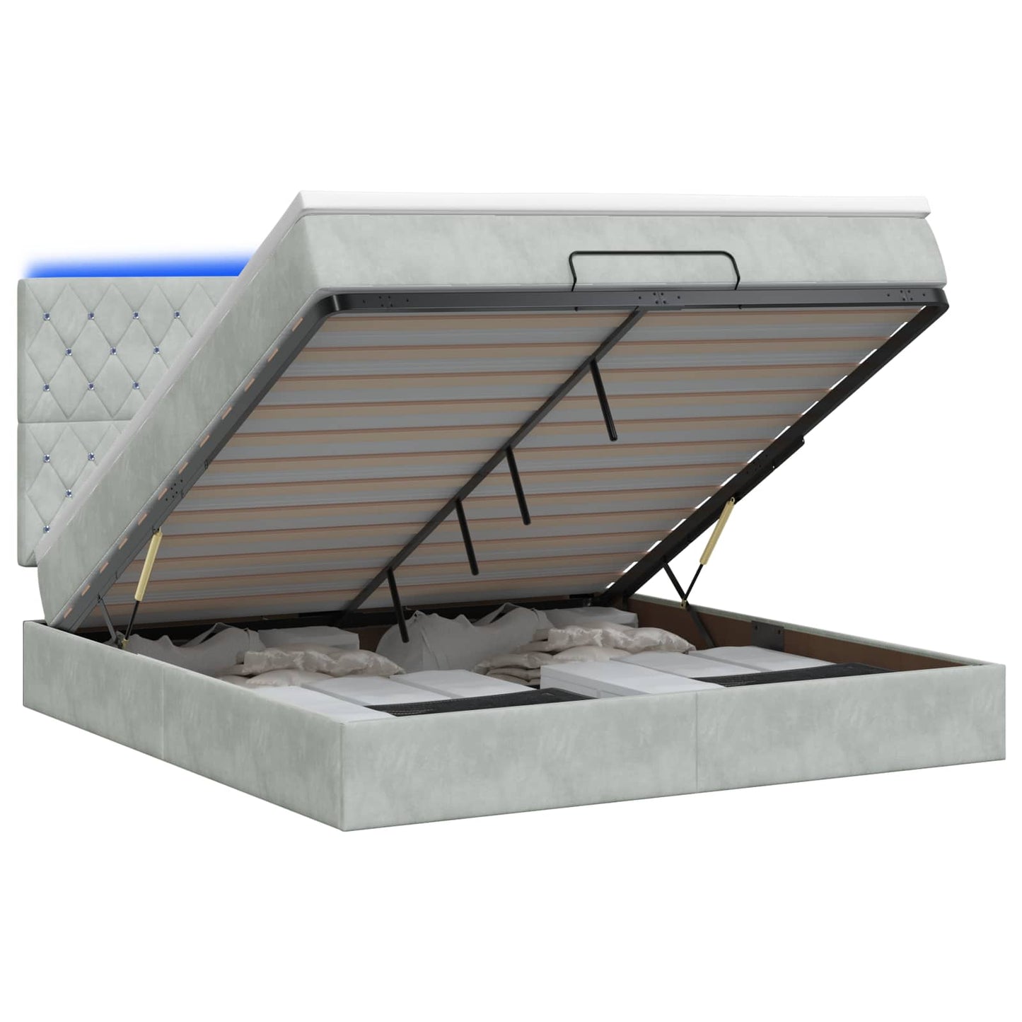 Letto Ottomano con Materasso e LED Grigio Chiaro 160 x 200 cm | homemem39