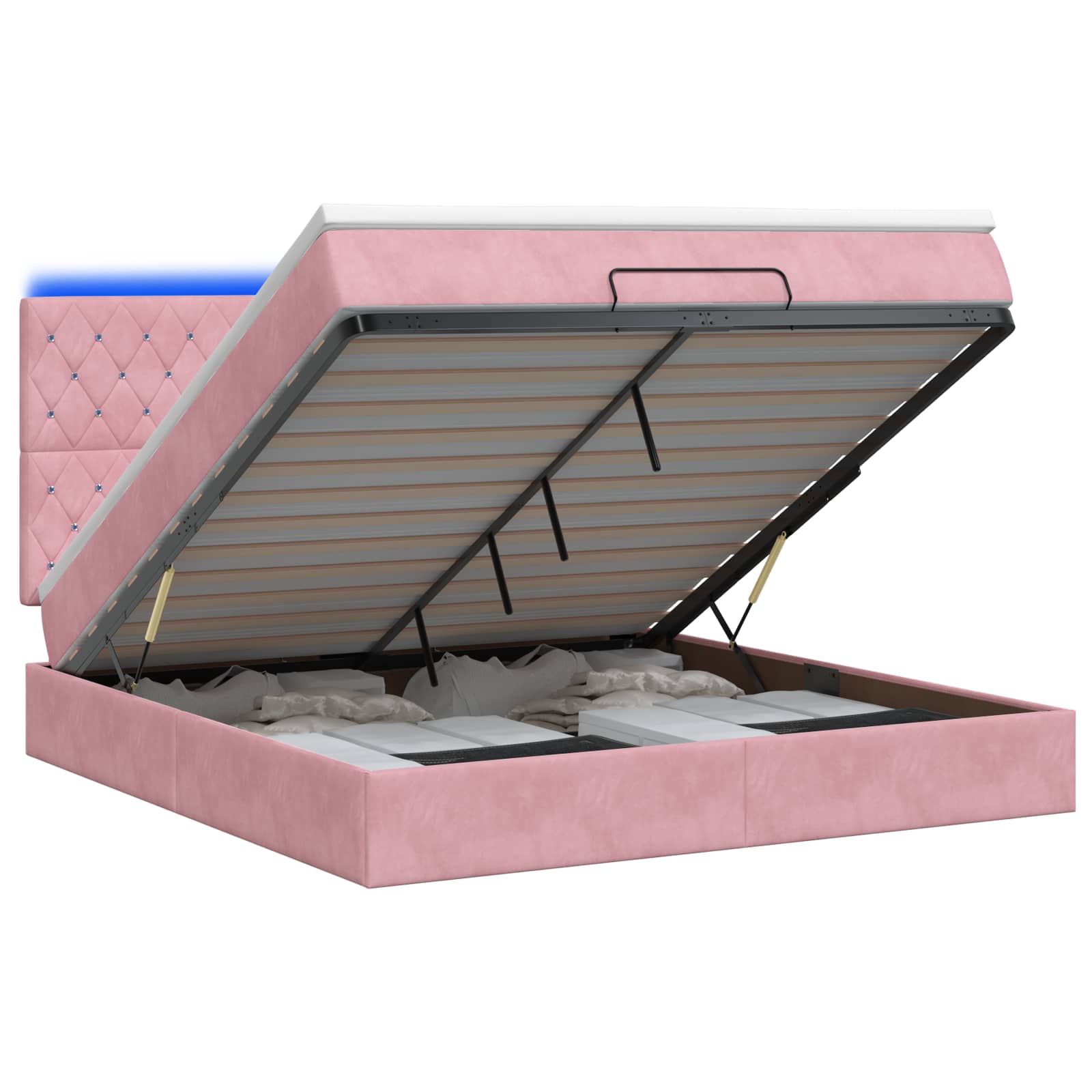 Letto Ottomano con Materasso e LED Rosa 160 x 200 cm Velluto | homemem39