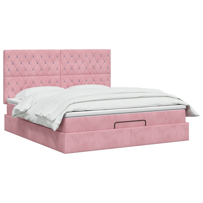Letto Ottomano con Materasso e LED Rosa 160 x 200 cm Velluto | homemem39