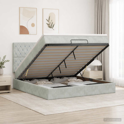 Letto ottomano con materasso Grigio Chiaro 140 x 190 cm Velluto