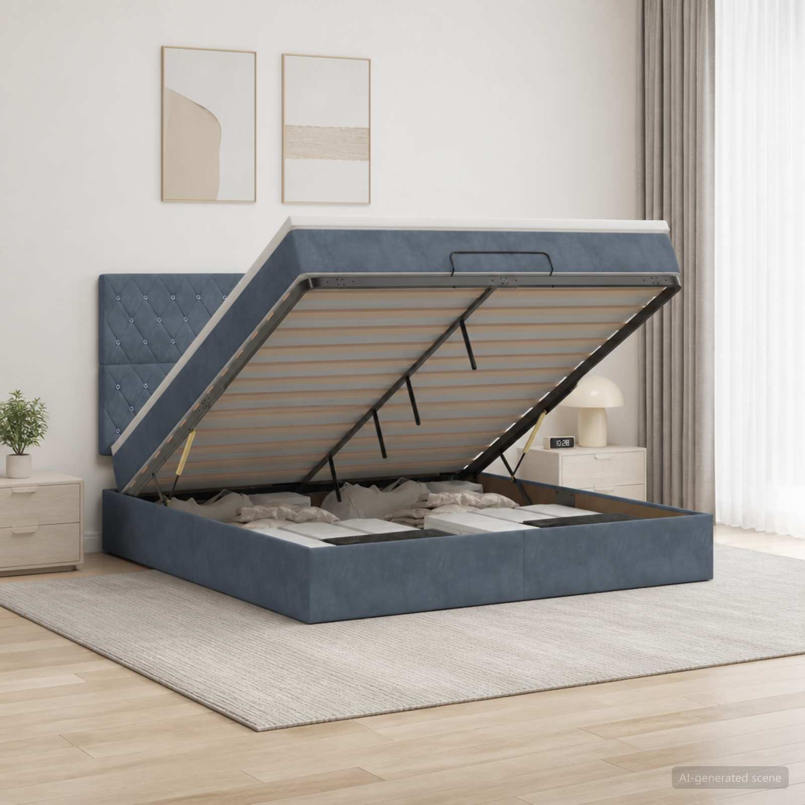 Letto ottomano con materasso Grigio Scuro 140 x 200 cm Velluto | homemem39