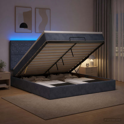 Letto Ottomano con Materasso e LED Grigio Scuro 140 x 200 cm | homemem39
