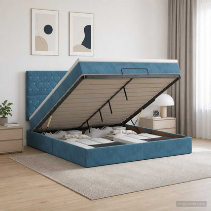 Letto ottomano con materasso Blu Scuro 140 x 200 cm Velluto