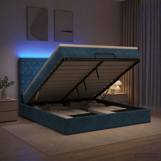 Letto Ottomano con Materasso e LED Blu scuro 140 x 190 cm | homemem39