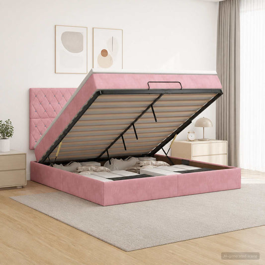 Letto ottomano con materasso Rosa 140 x 200 cm Velluto | homemem39