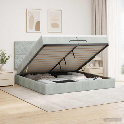 Letto ottomano con materasso Grigio Chiaro 200 x 200 cm Velluto