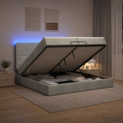 Letto Ottomano con Materasso e LED Grigio Chiaro 200 x 200 cm | homemem39