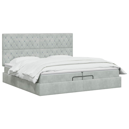 Letto Ottomano con Materasso e LED Grigio Chiaro 200 x 200 cm | homemem39