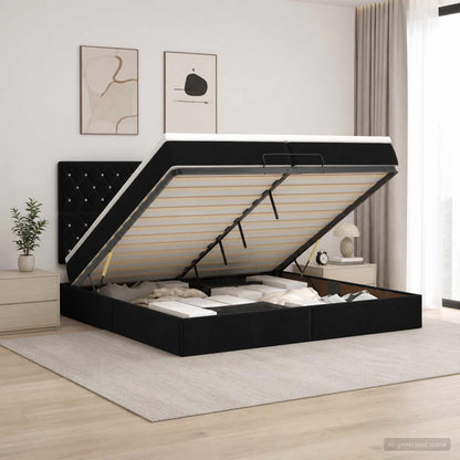 Letto ottomano con materasso Nero 200 x 200 cm Velluto