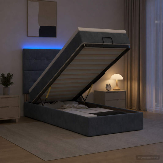 Letto Ottomano con Materasso e LED Grigio Scuro 80 x 200 cm - homemem39