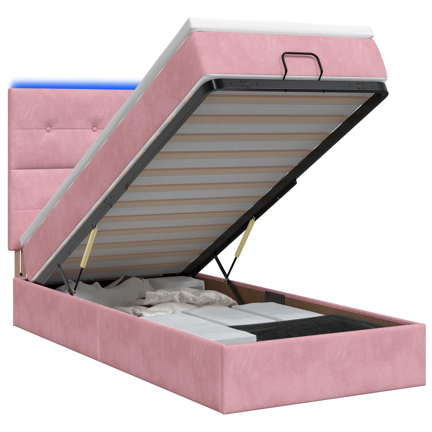 Letto Ottomano con Materasso e LED Rosa 100 x 200 cm Velluto | homemem39