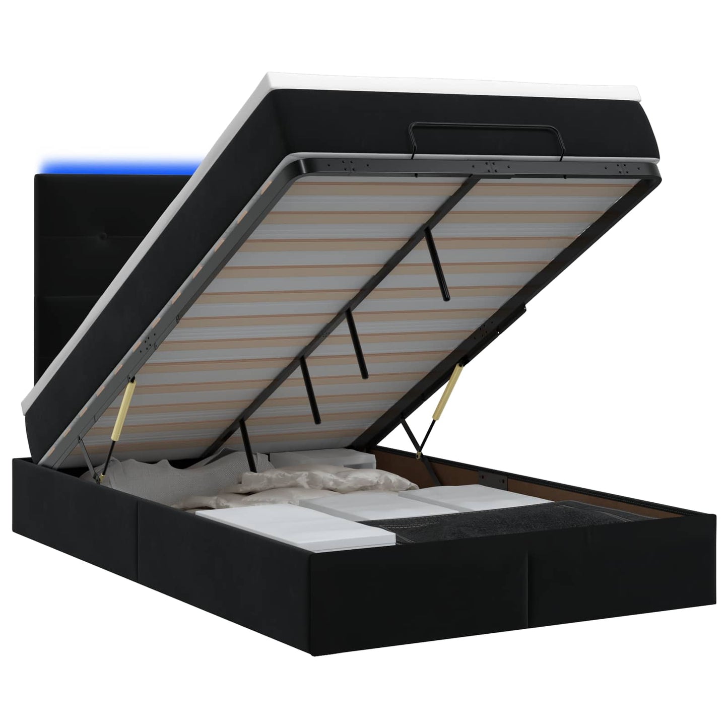 Letto Ottomano con Materasso e LED Nero 120 x 200 cm Velluto