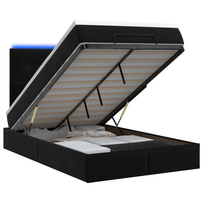 Letto Ottomano con Materasso e LED Nero 120 x 200 cm Velluto