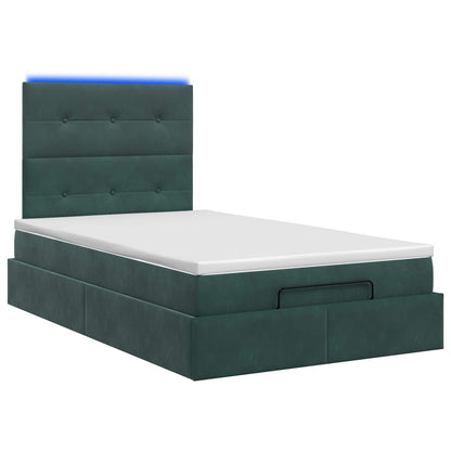 Letto Ottomano con Materasso e LED Verde Scuro 120 x 200 cm | homemem39