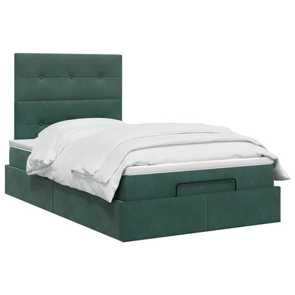 Letto Ottomano con Materasso e LED Verde Scuro 120 x 200 cm | homemem39