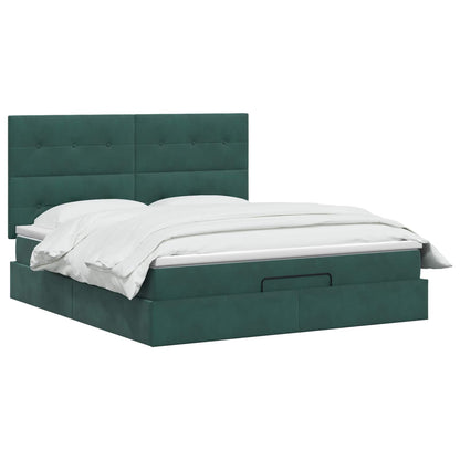 Letto Ottomano con Materasso e LED Verde Scuro 140 x 190 cm