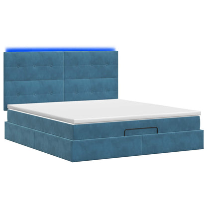 Letto Ottomano con Materasso e LED Blu scuro 140 x 190 cm