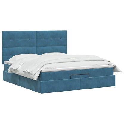 Letto Ottomano con Materasso e LED Blu scuro 140 x 190 cm