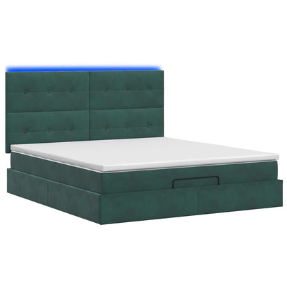 Letto Ottomano con Materasso e LED Verde Scuro 160 x 200 cm | homemem39