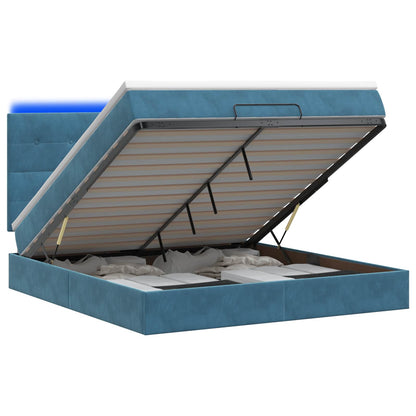 Letto Ottomano con Materasso e LED Blu scuro 160 x 200 cm