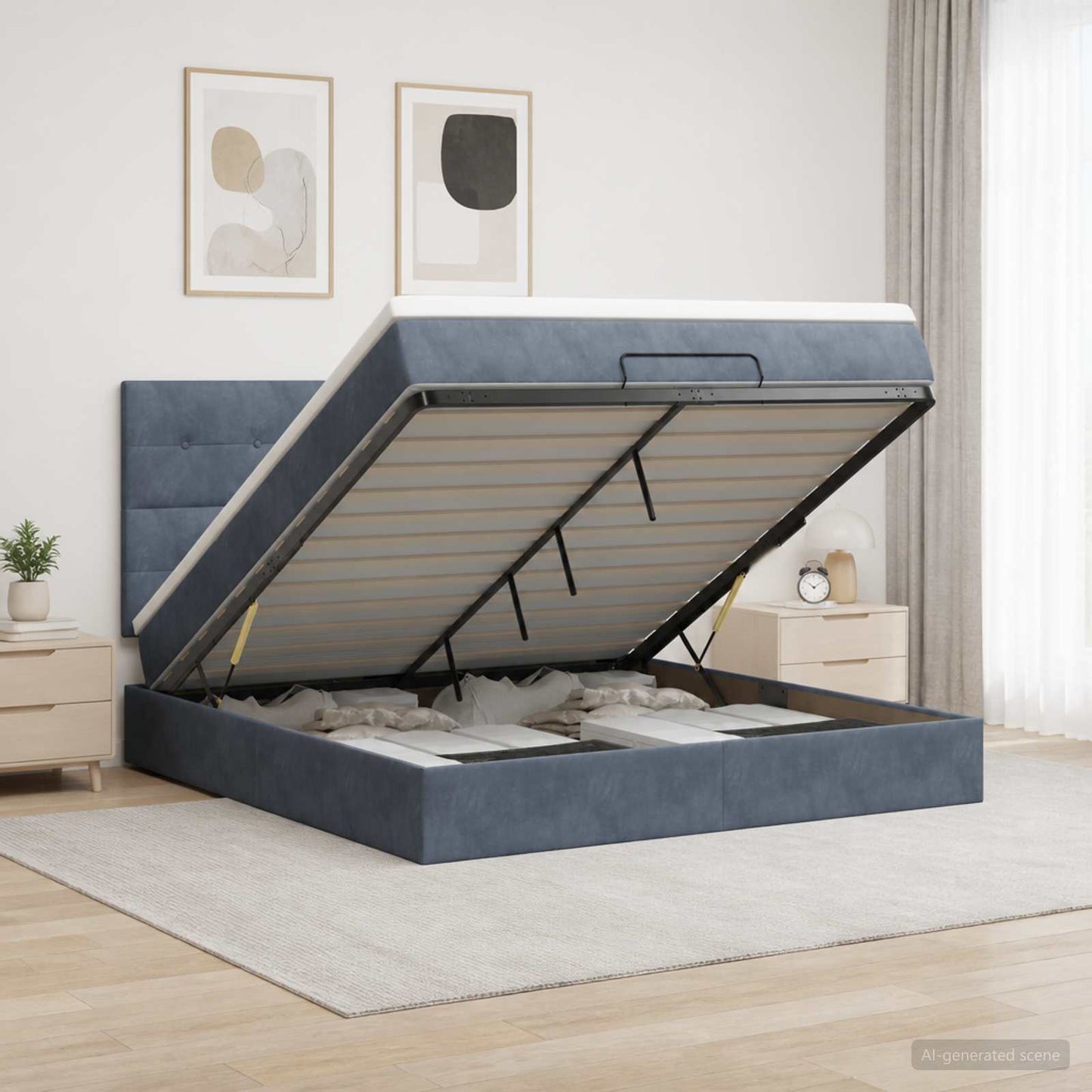 Letto Ottomano con Materasso e LED Grigio Scuro 160 x 200 cm