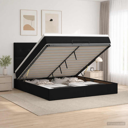 Letto Ottomano con Materasso e LED Nero 140 x 200 cm Velluto