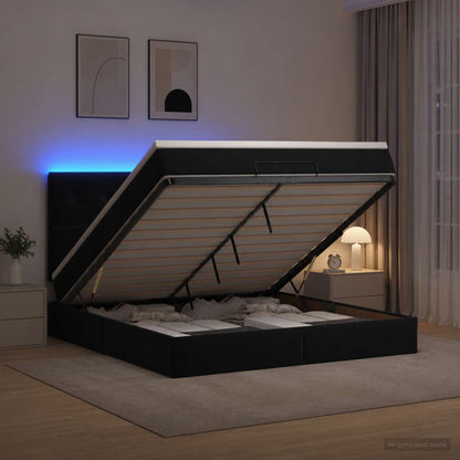 Letto Ottomano con Materasso e LED Nero 140 x 190 cm Velluto