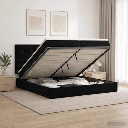 Letto Ottomano con Materasso e LED Nero 200 x 200 cm Velluto | homemem39