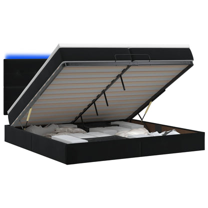 Letto Ottomano con Materasso e LED Nero 200 x 200 cm Velluto
